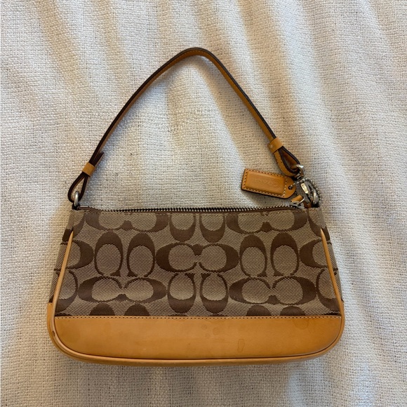 Coach Handbags - Vintage Coach Signature Mini Shoulder Bag with Tan Leather Trim
